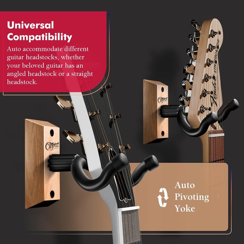 ClefArc Guitar Wall Mount Beech Wood - 2 Pack U-Shape Guitar Wall Hangers, Guitar Picks, Pick Holder, Guitar Stand Wall, Guitar Hanger, Gifts for Guitarists, with 6 Assorted Guitar Picks - Image 4